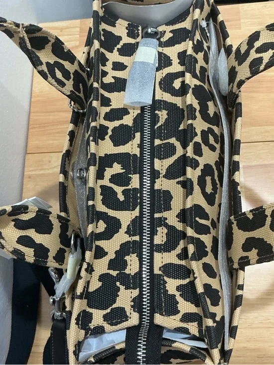 Coach Leopard Canvas Tote Bag 26 in Tan and Black with Embroidered Logo - Picture 6 of 11